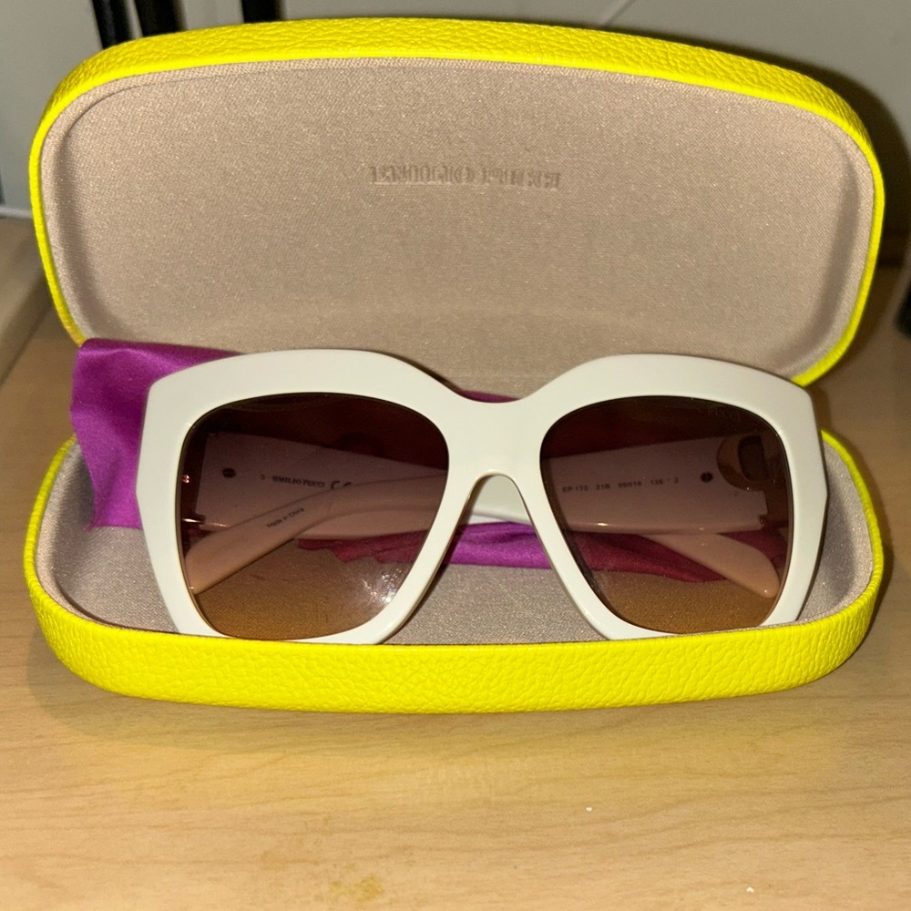 Emilio Pucci White Sunglasses with Yellow Case